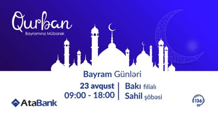 “AtaBank” bayram günləri müştərilərə xidmət göstərəcək